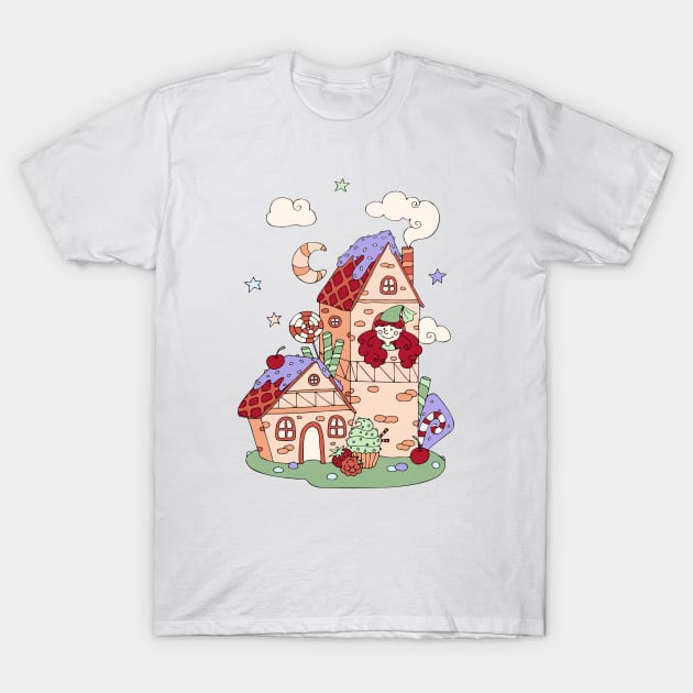 Funny princess in the tower. Fairytale castle T-Shirt by SwetlanaArt